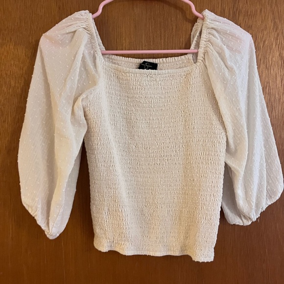 Jessica Simpson Tops - Jessica Simpson Cream Smocked Top with Sheer Sleeves